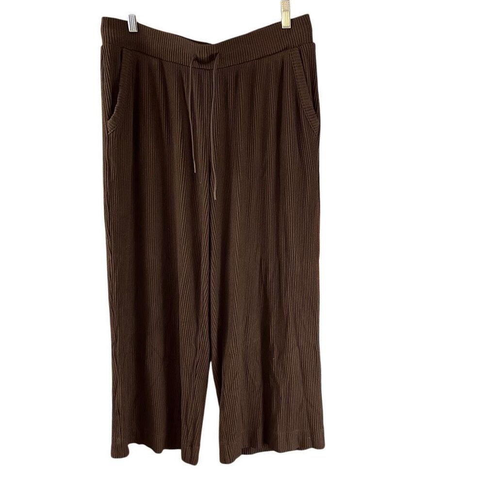 Haven Well Within Chocolate Brown Ribbed Wide Leg Cropped Pants Large